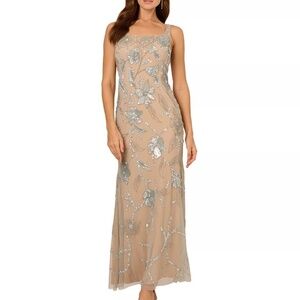 Adrianna Papell — Floral Beaded Mermaid Long Dress